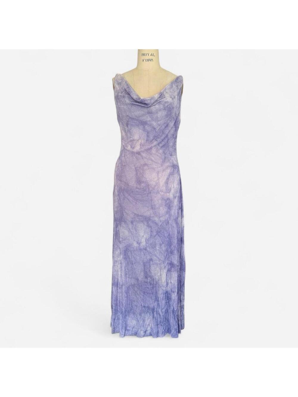 Vintage 90s Grunge Lavender Marble Cowl Neck Maxi Dress